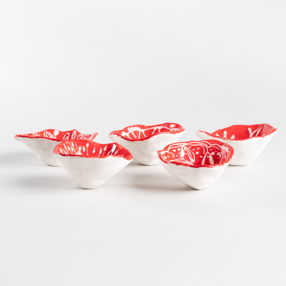 Image of Red & White Bowl | Set of 5