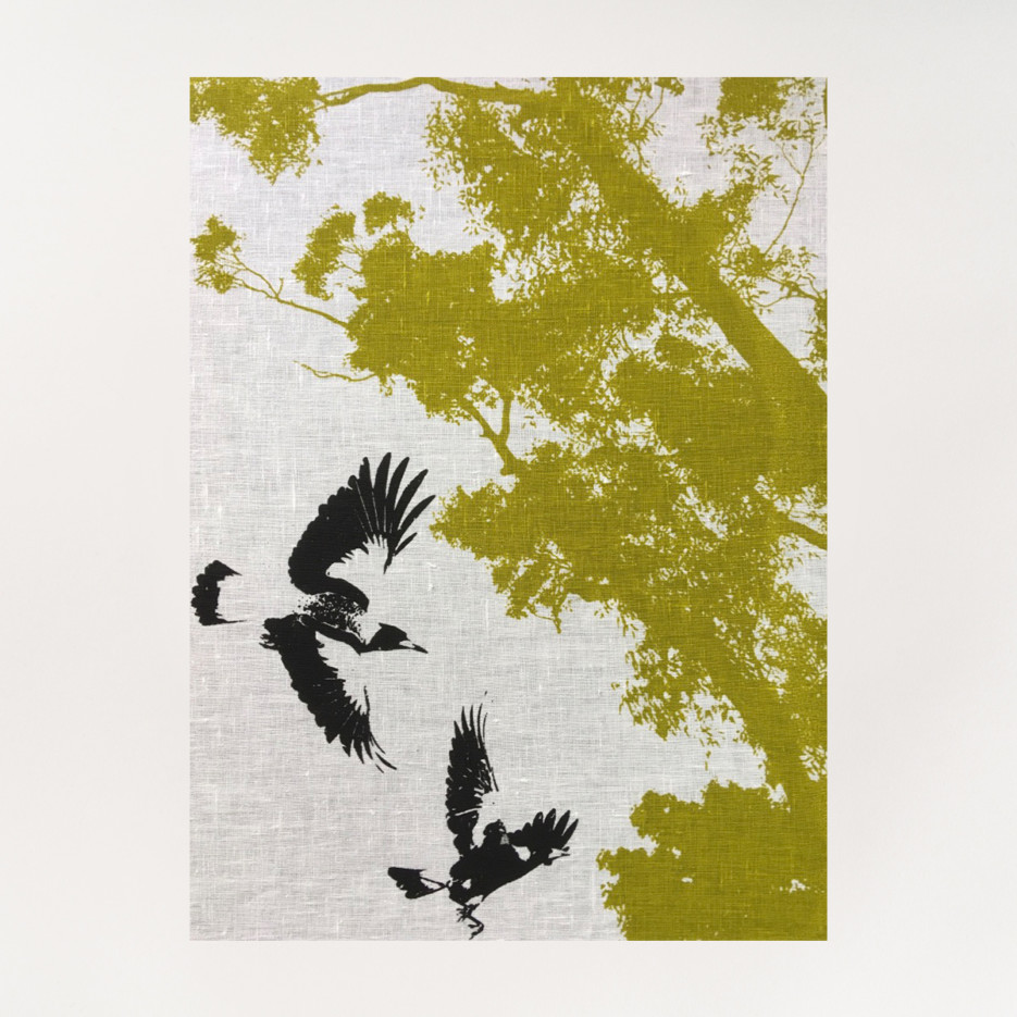 Image of Linen Tea Towel | Magpies in Flight