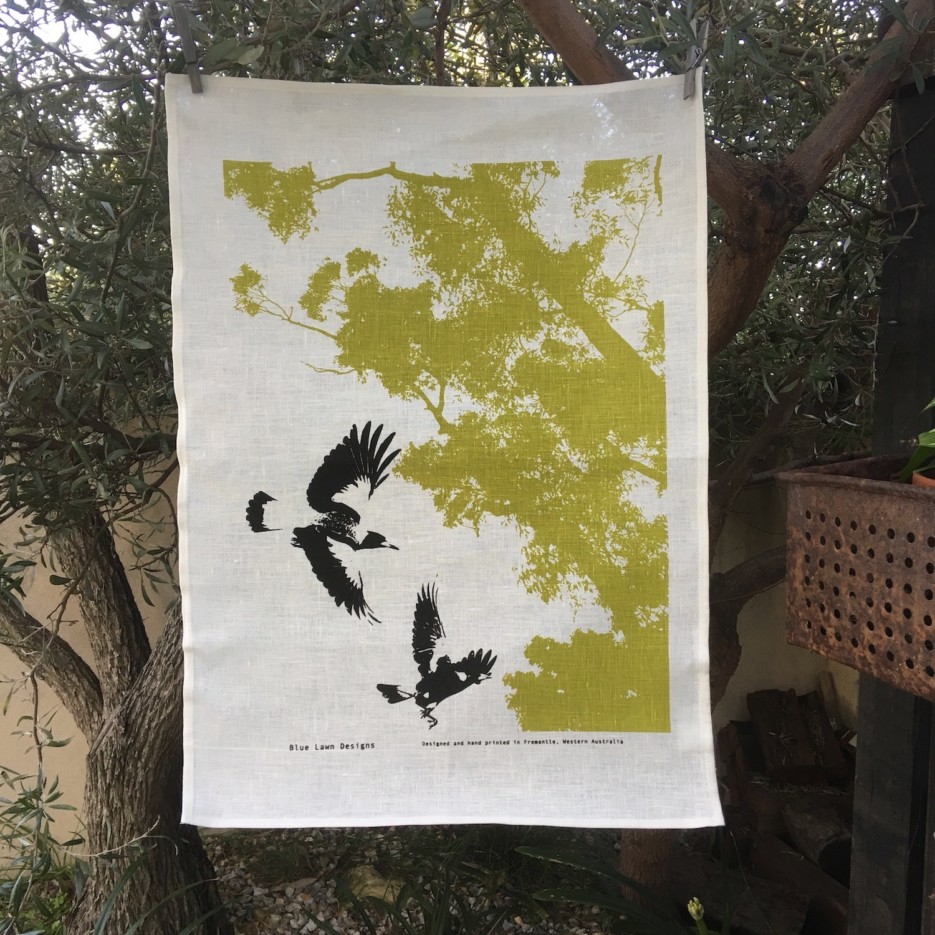 Image of Linen Tea Towel | Magpies in Flight