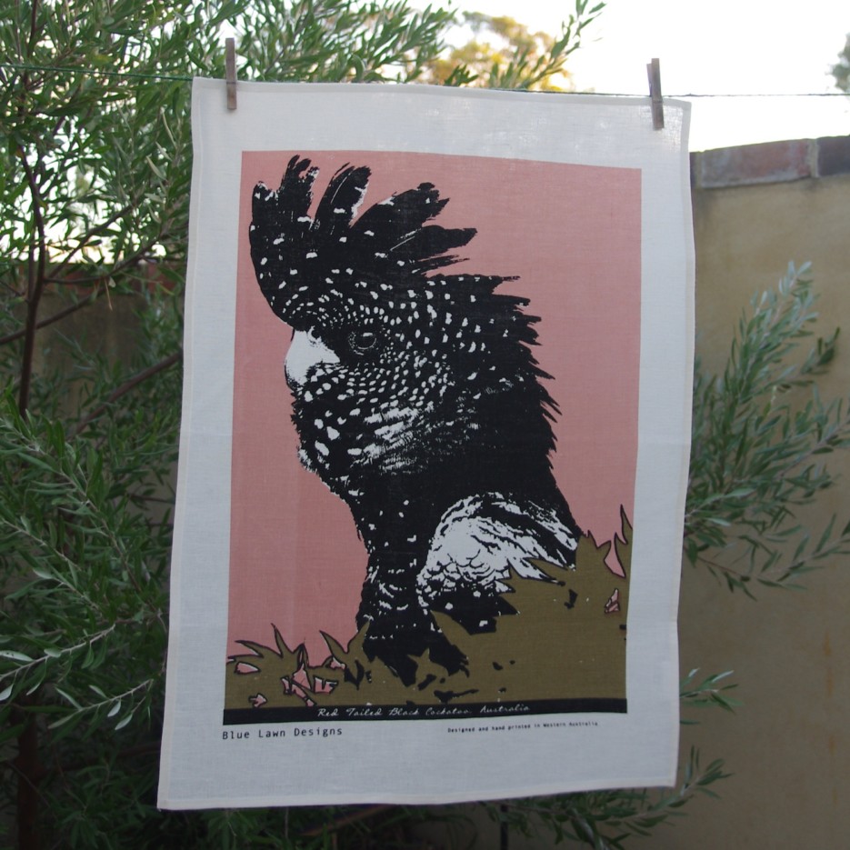 Image of Linen Tea Towel | Red Tailed Black Cockatoo