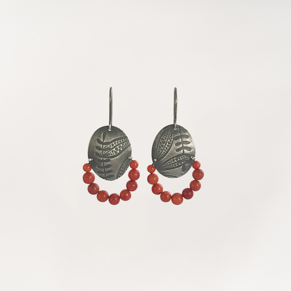 Image of Oxidised Sterling Silver and Coral Earrings