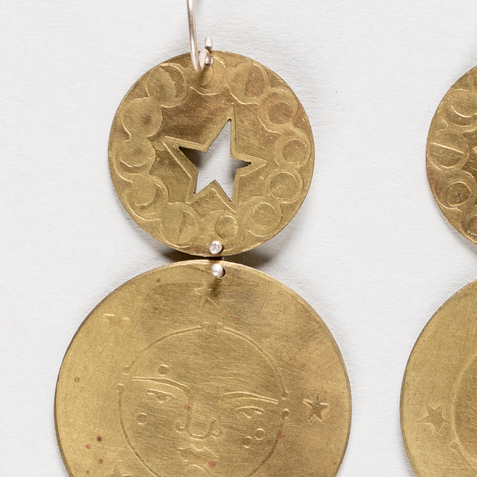 Image of Embossed Brass Moon Phases & Star Earrings