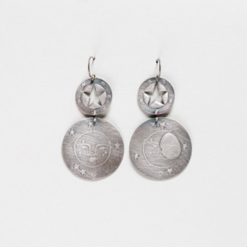 Image for Embossed Silver Moon Phases & Star Earrings