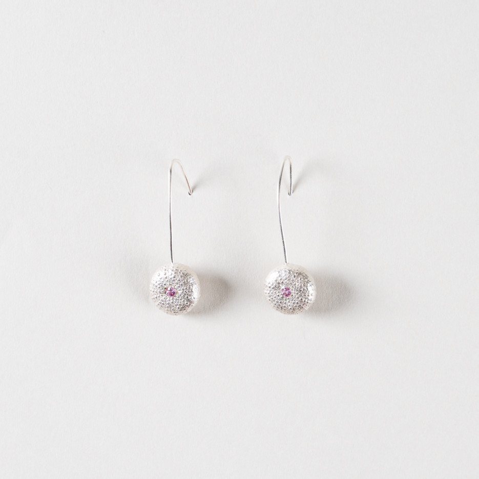 Image of Mini Sea Urchin Earrings | Set With Pink Sapphires