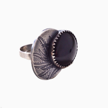 Image for Embossed Sterling Silver Oval Ring with Onyx