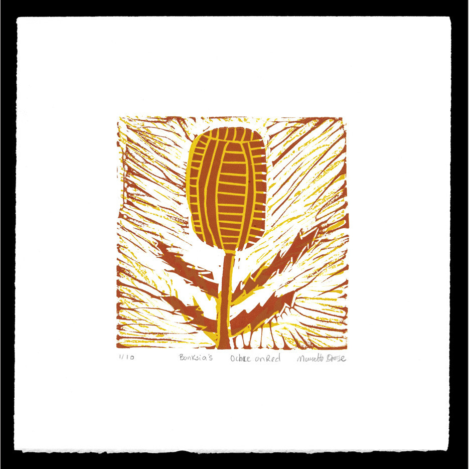 Image of Banksias, ochre over red (framed)