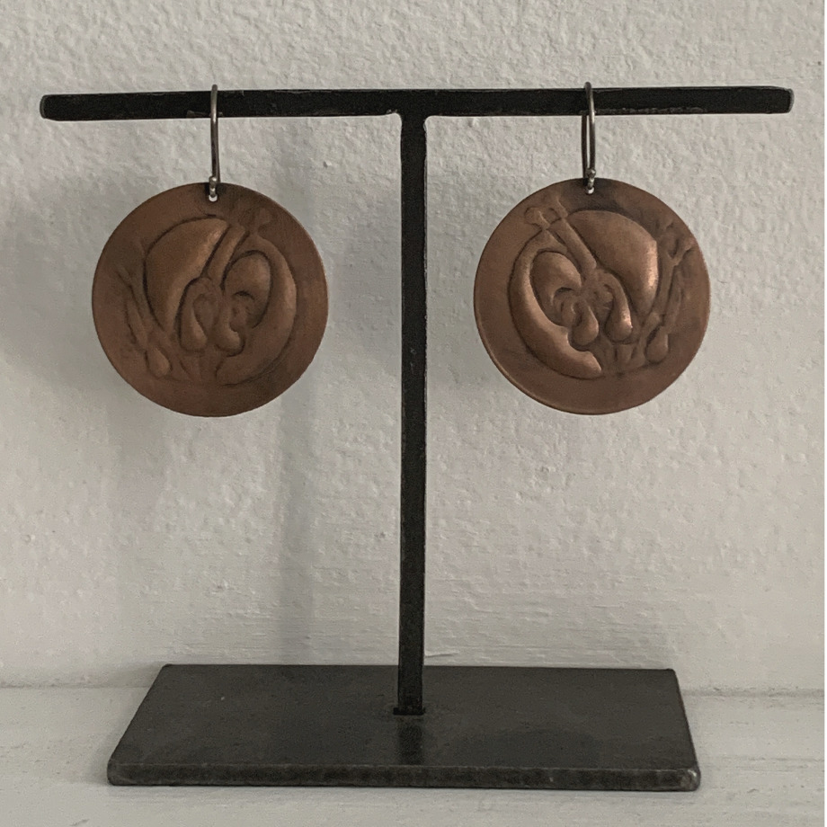 Image of Embossed Copper Grevillea Disc Earrings