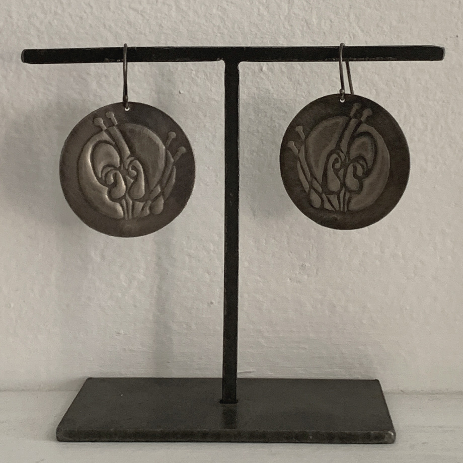 Image of Embossed Silver  Grevillea Disc Earrings