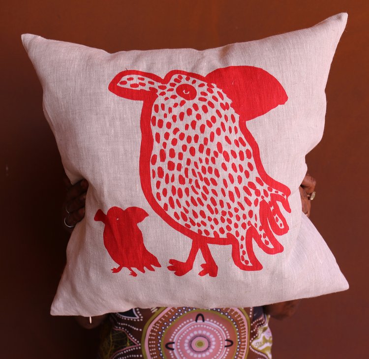 Image of Screen Printed Linen Cushion Cover | Town Camp Designs - Mother and Baby Pigeon