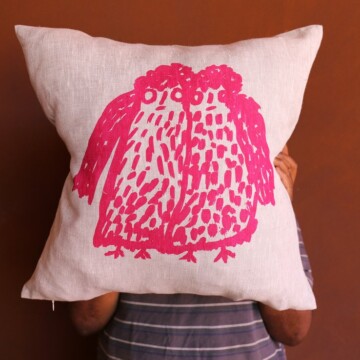 Image for Screen Printed Linen Cushion Cover | Owls
