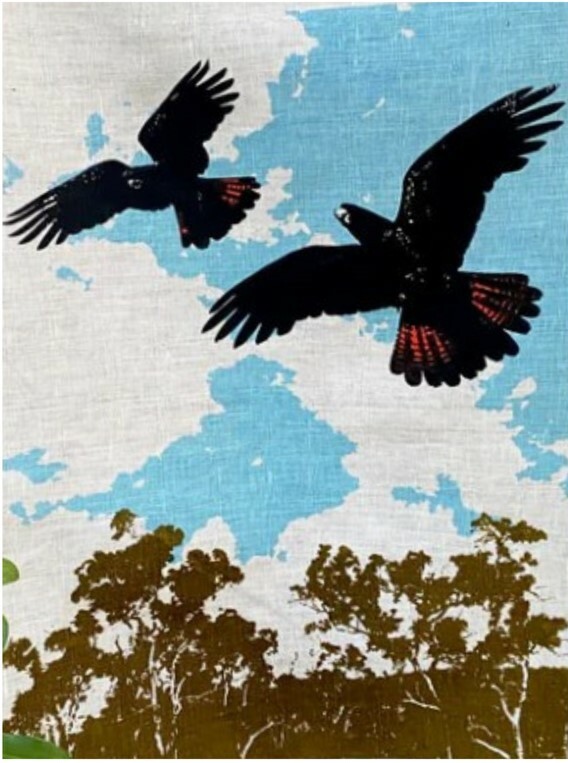 Image of Linen Tea Towel | Black Cockatoos in Flight